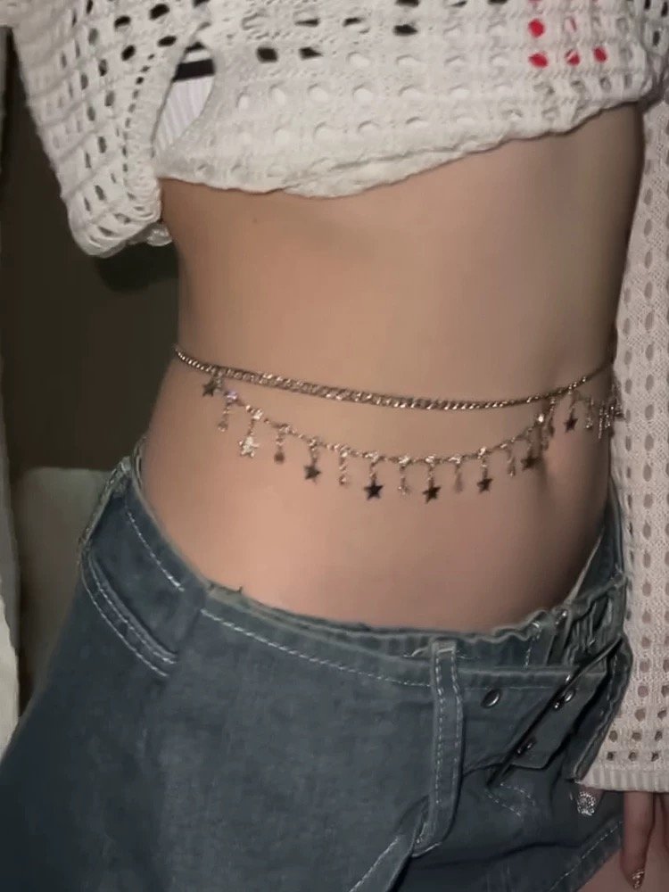 2024081702 XUPING JEWELRY Rhinestone waist Chain Women's Accessories Summer decor Sexy body chain with chain dress denim belt