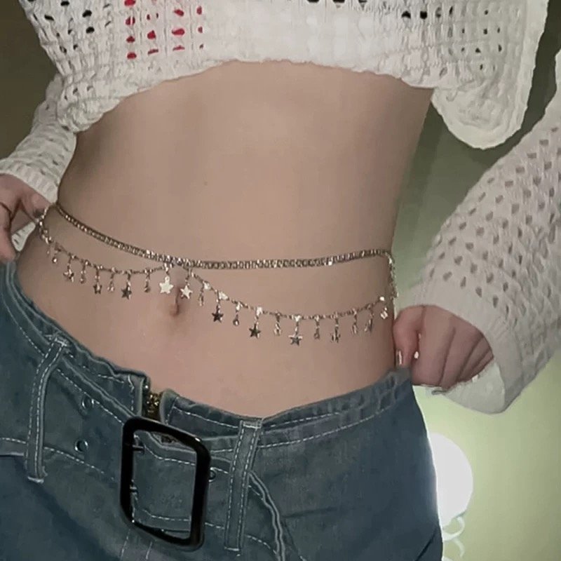 2024081702 XUPING JEWELRY Rhinestone waist Chain Women's Accessories Summer decor Sexy body chain with chain dress denim belt
