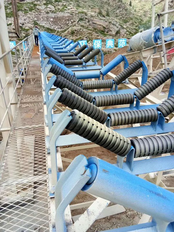 Hot sale transport industrial used belt conveyor steel flat return idler Impact roller With frame Bracket