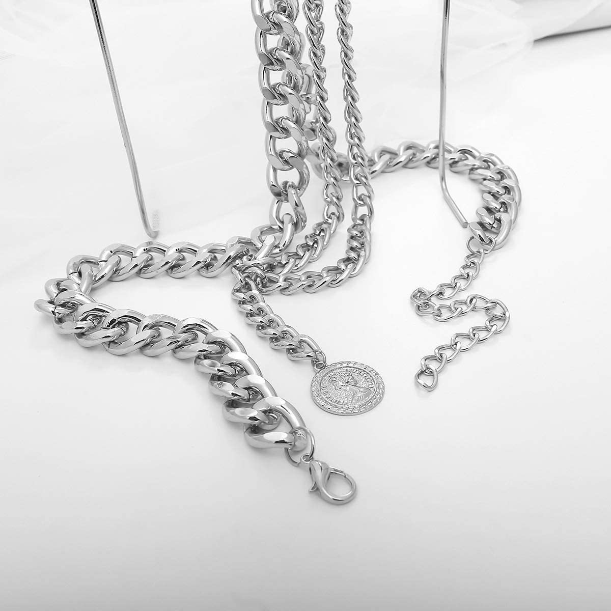 Punk Layered Metal Gold Chunky Waist Chain Belt Pendant Cuban Body Chain for Women Boho Retro Dress Skirt Jeans Waist