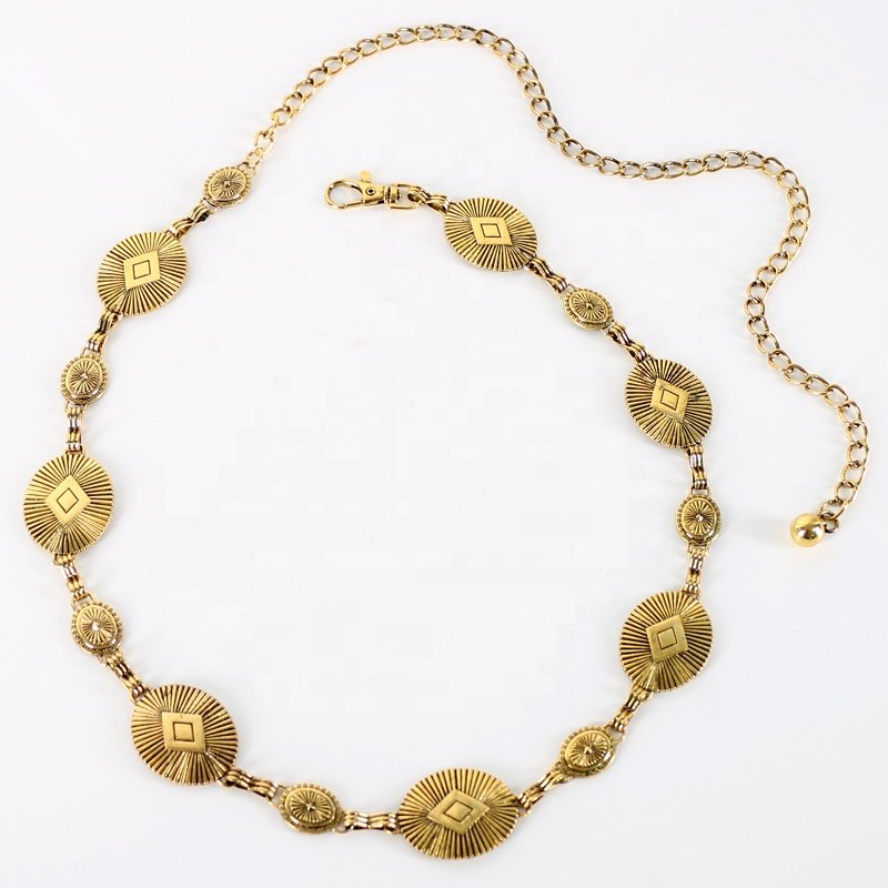 Vintage Oval Alloy Metal Waist Chain Women's Skirt Dresses Premium Feeling Accessories Belt
