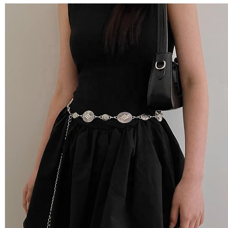 Vintage Oval Alloy Metal Waist Chain Women's Skirt Dresses Premium Feeling Accessories Belt