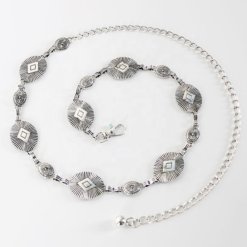 Vintage Oval Alloy Metal Waist Chain Women's Skirt Dresses Premium Feeling Accessories Belt