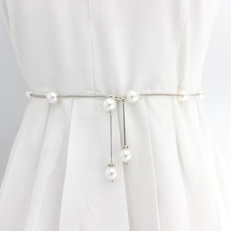 Fast Shipping Pearl Metal Waist Chain for women dresses woman belt suits big waist size