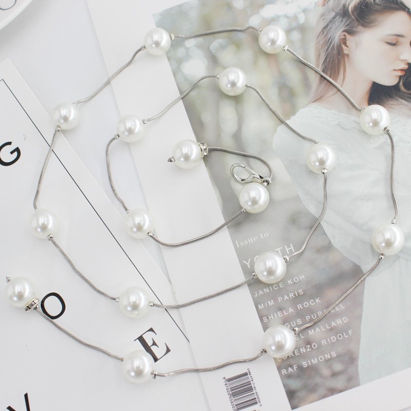 Fast Shipping Pearl Metal Waist Chain for women dresses woman belt suits big waist size