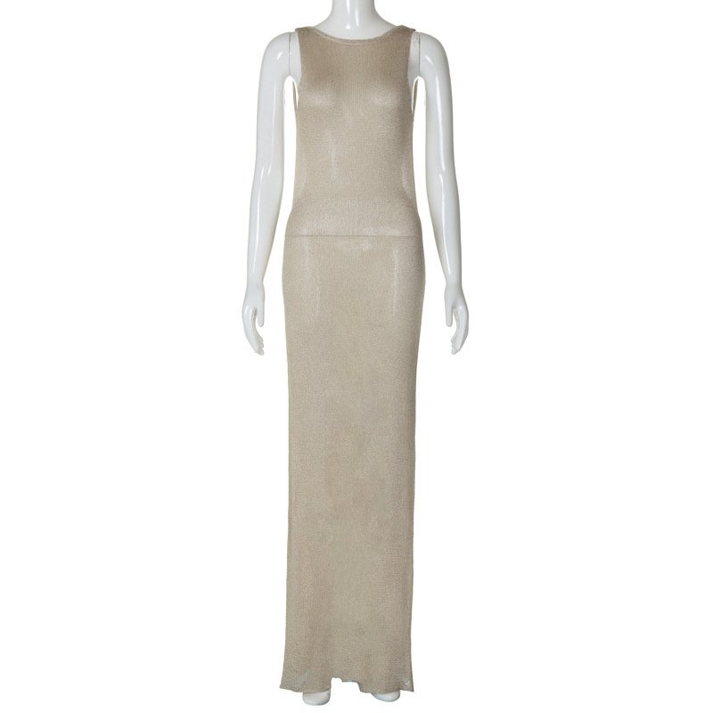 STOCK High Neck Sleeveless Women Summer Dress Backless Knitted Maxi Dress Beachwear Party Bodycon Dress