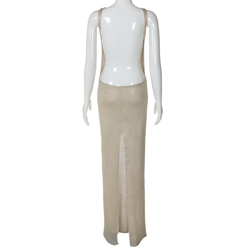 STOCK High Neck Sleeveless Women Summer Dress Backless Knitted Maxi Dress Beachwear Party Bodycon Dress