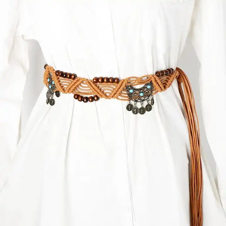 2024 Vintage Bohemian Waxed Rope Beads Handmade Woven Waist Chain Belts Jewelry For Womens Dress