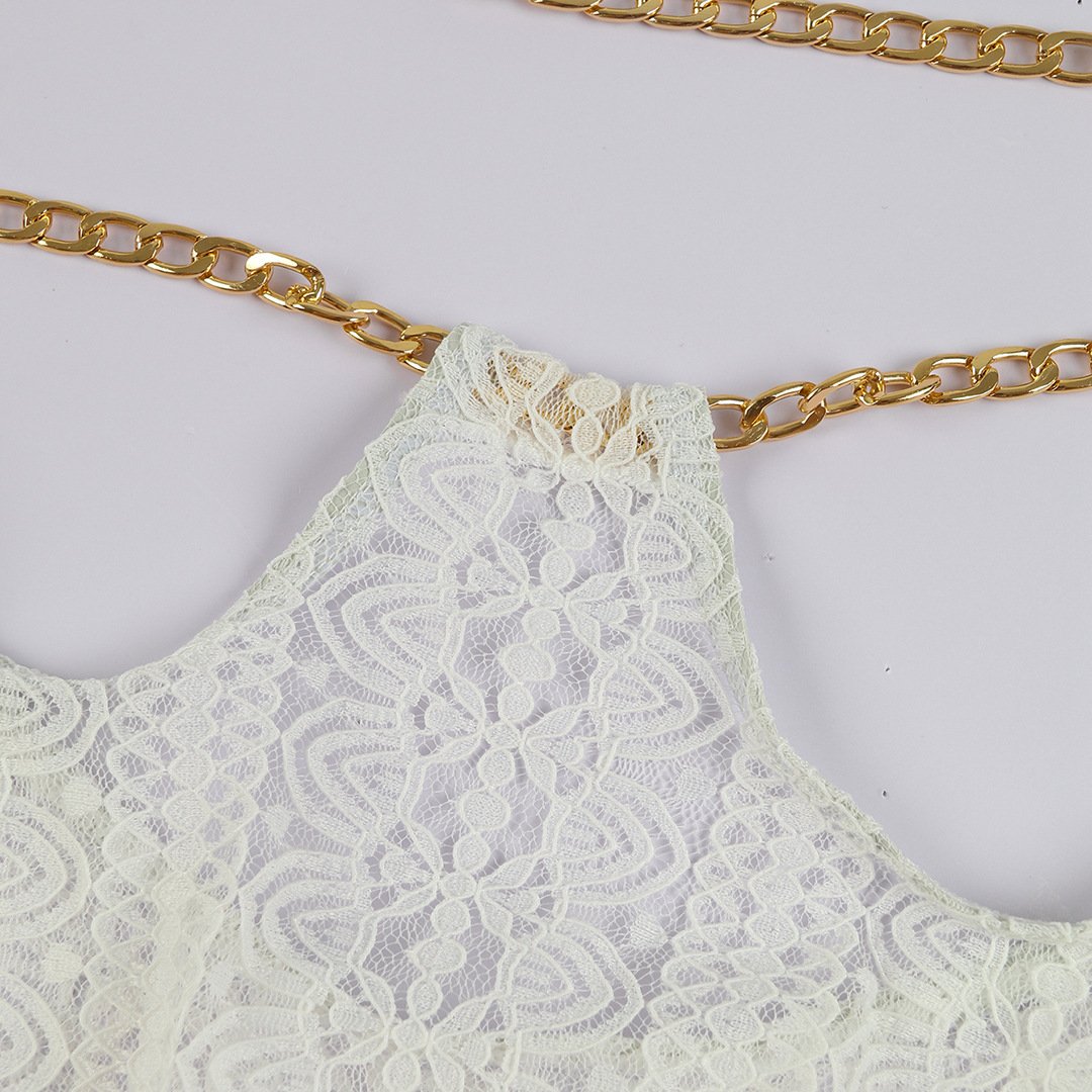 STOCK Chains Women 3Pieces Swimwear Bandeau Swimsuit Cut Out Lace Skirt Brazilian Bikini