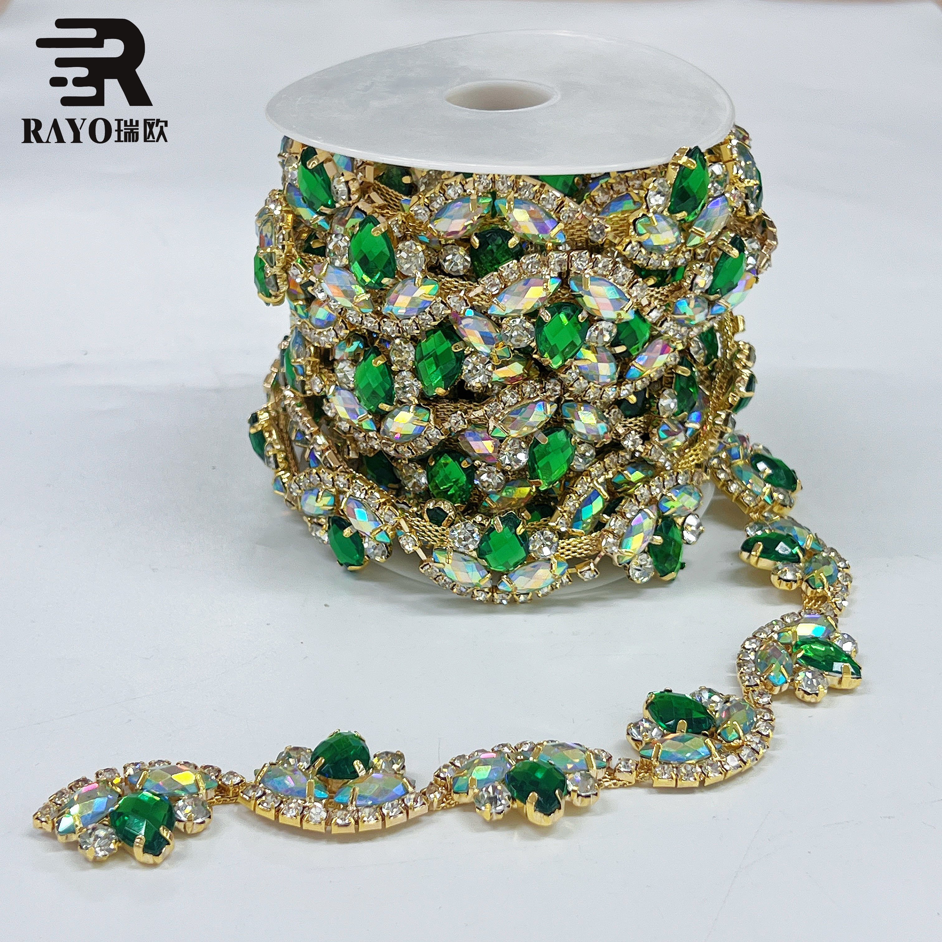 Handmade 3D Sew-On Crystal Glass Chain Loose Rhinestones Motif Style Glitter Trim Evening Wedding Dresses Wholesale Accessories