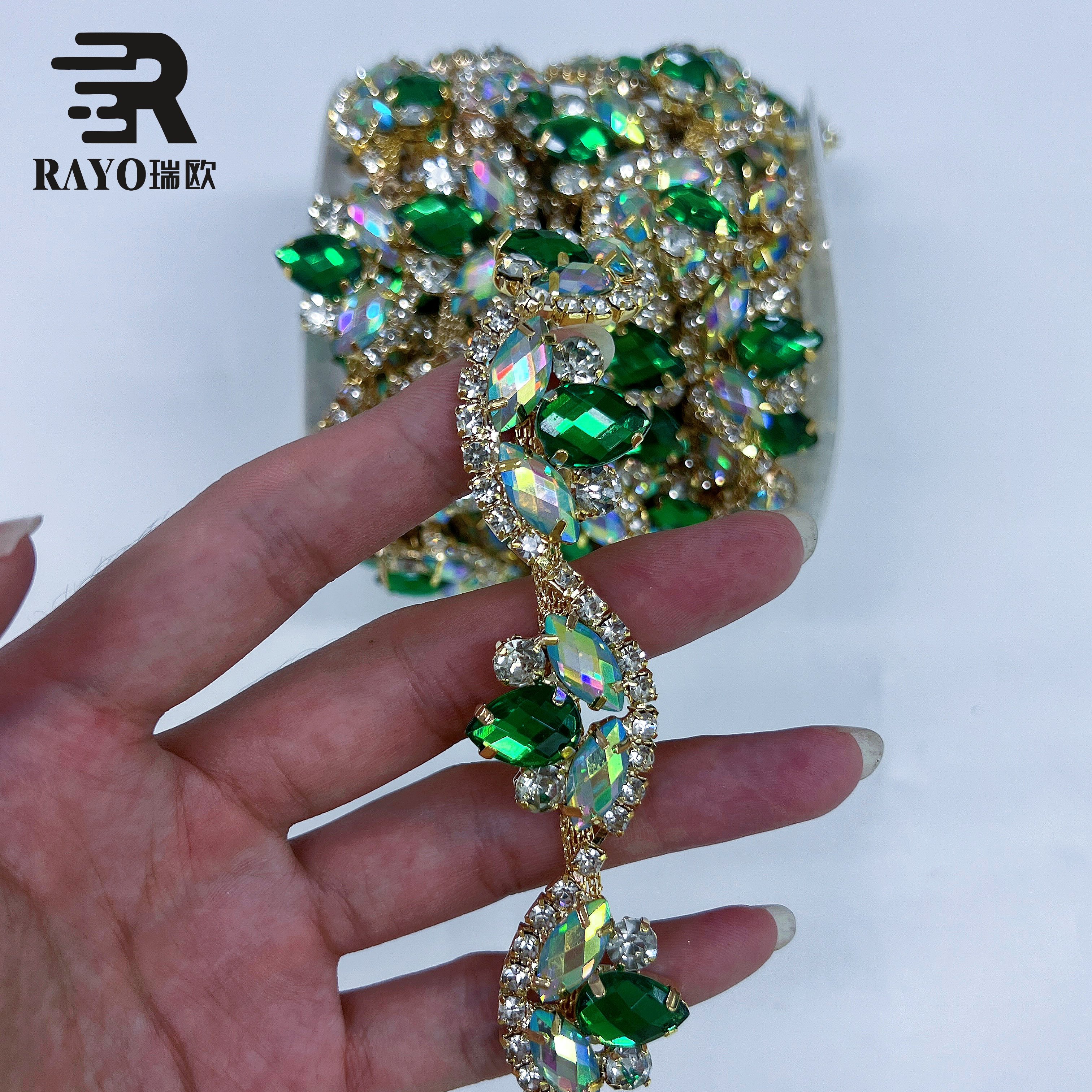 Handmade 3D Sew-On Crystal Glass Chain Loose Rhinestones Motif Style Glitter Trim Evening Wedding Dresses Wholesale Accessories