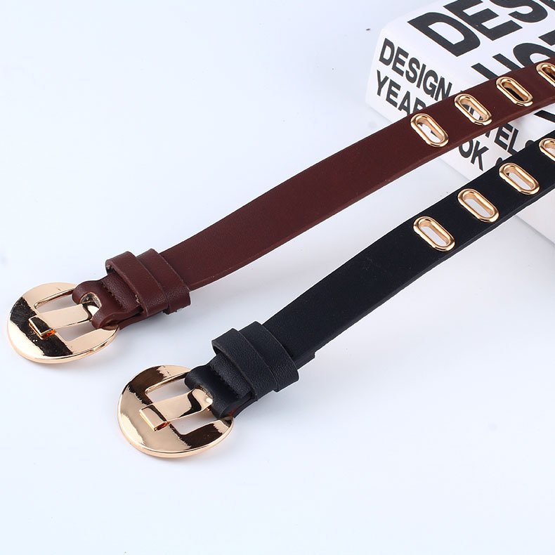 Hip-hop Golden Grommet Belt Leather Punk Waist Belts With Chain For Women Jeans Dresses
