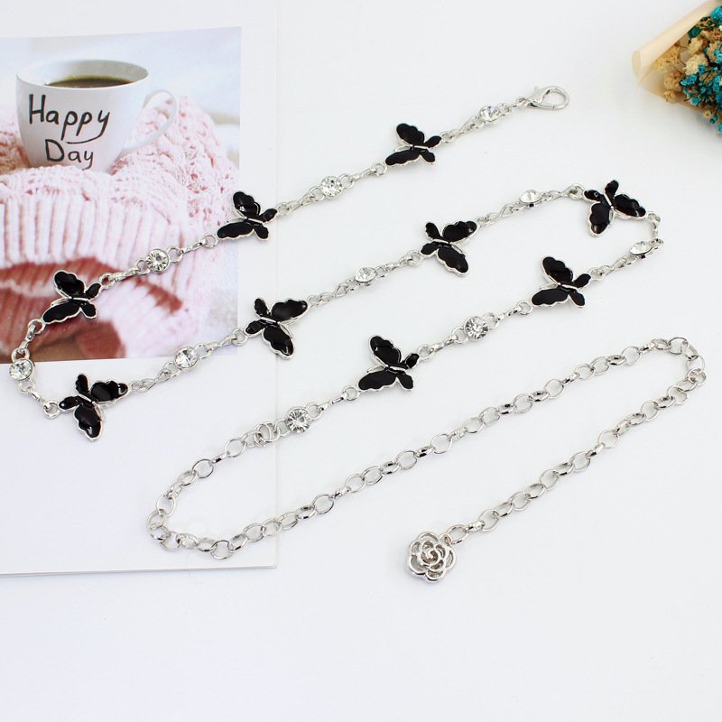 Waist Chain Female Korean Version Drop Glue Drill Personality Hollow-out Rose Pendant With Dress Everythi
