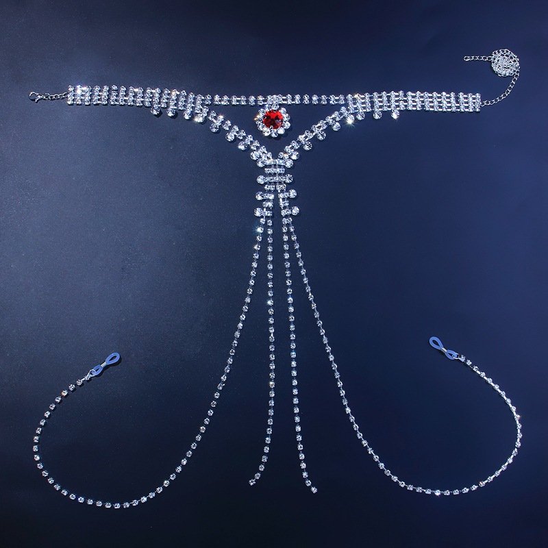 Dainty Fashion Sparkling Rhinestone T Shape Body Chain Body Accessories Glittering Crystal Diamond Belly Waist Chain