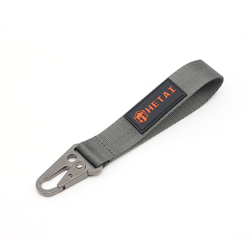 Rubber Silicone Label Metal Eagle Mouth Carabiner Nylon Wristlet Lanyard Holder Key chain