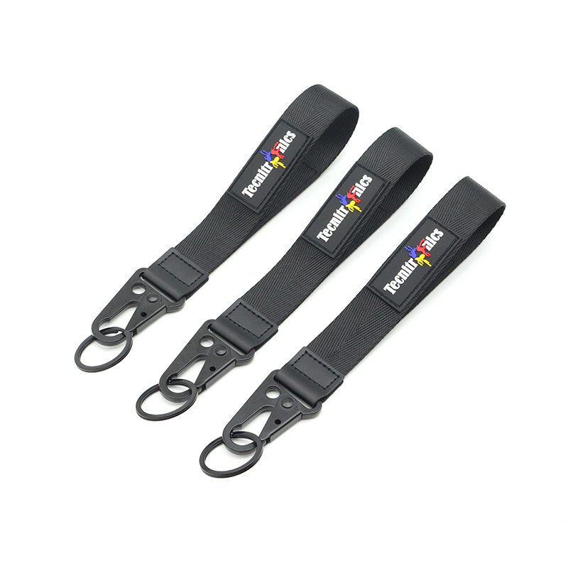 Rubber Silicone Label Metal Eagle Mouth Carabiner Nylon Wristlet Lanyard Holder Key chain