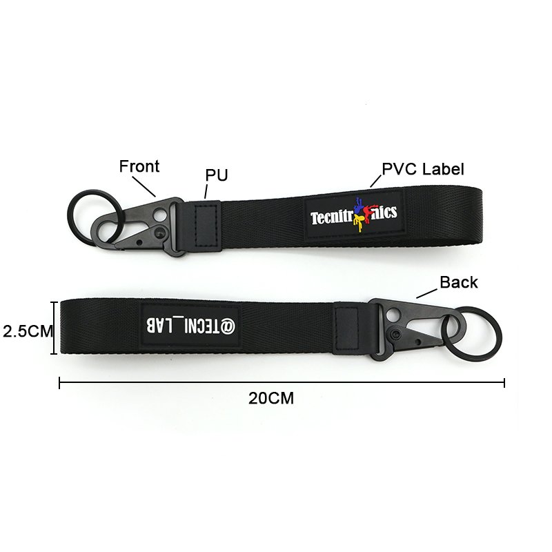 Rubber Silicone Label Metal Eagle Mouth Carabiner Nylon Wristlet Lanyard Holder Key chain
