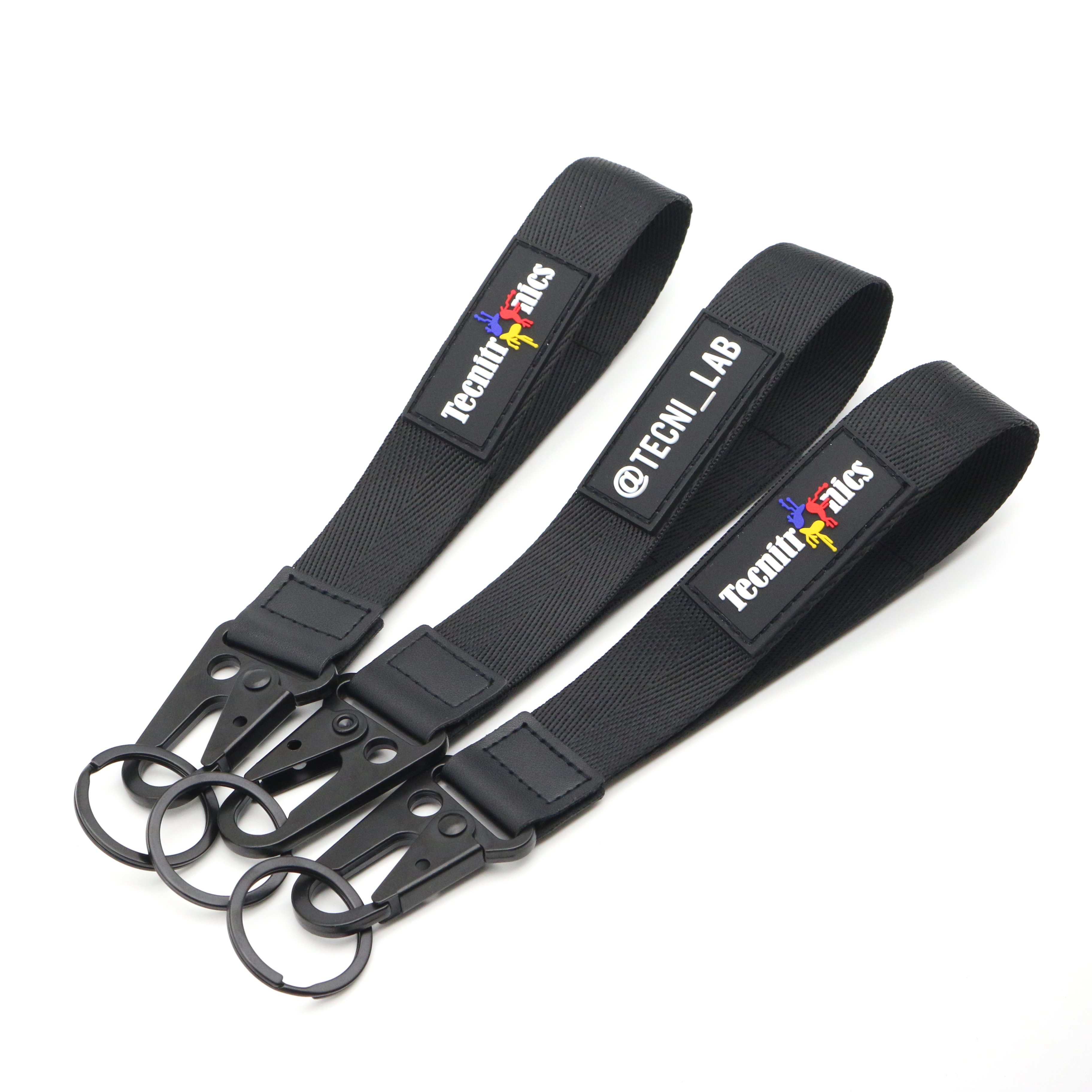 Rubber Silicone Label Metal Eagle Mouth Carabiner Nylon Wristlet Lanyard Holder Key chain