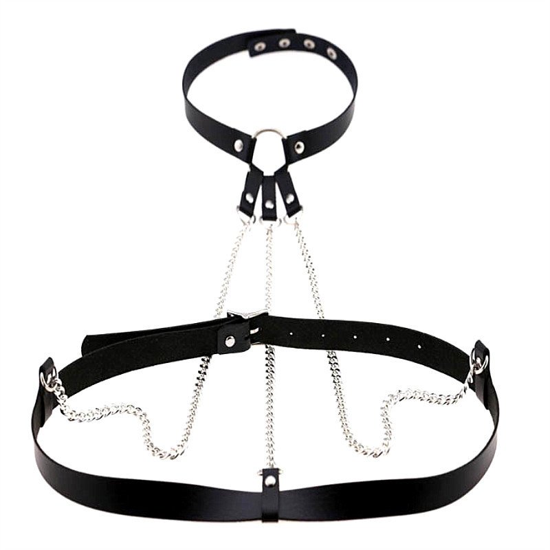 Fashion Sexy Punk Halter Neck Harness body waist chain nightclub tassel Faux Leather Erotic Bondage Corset Belt