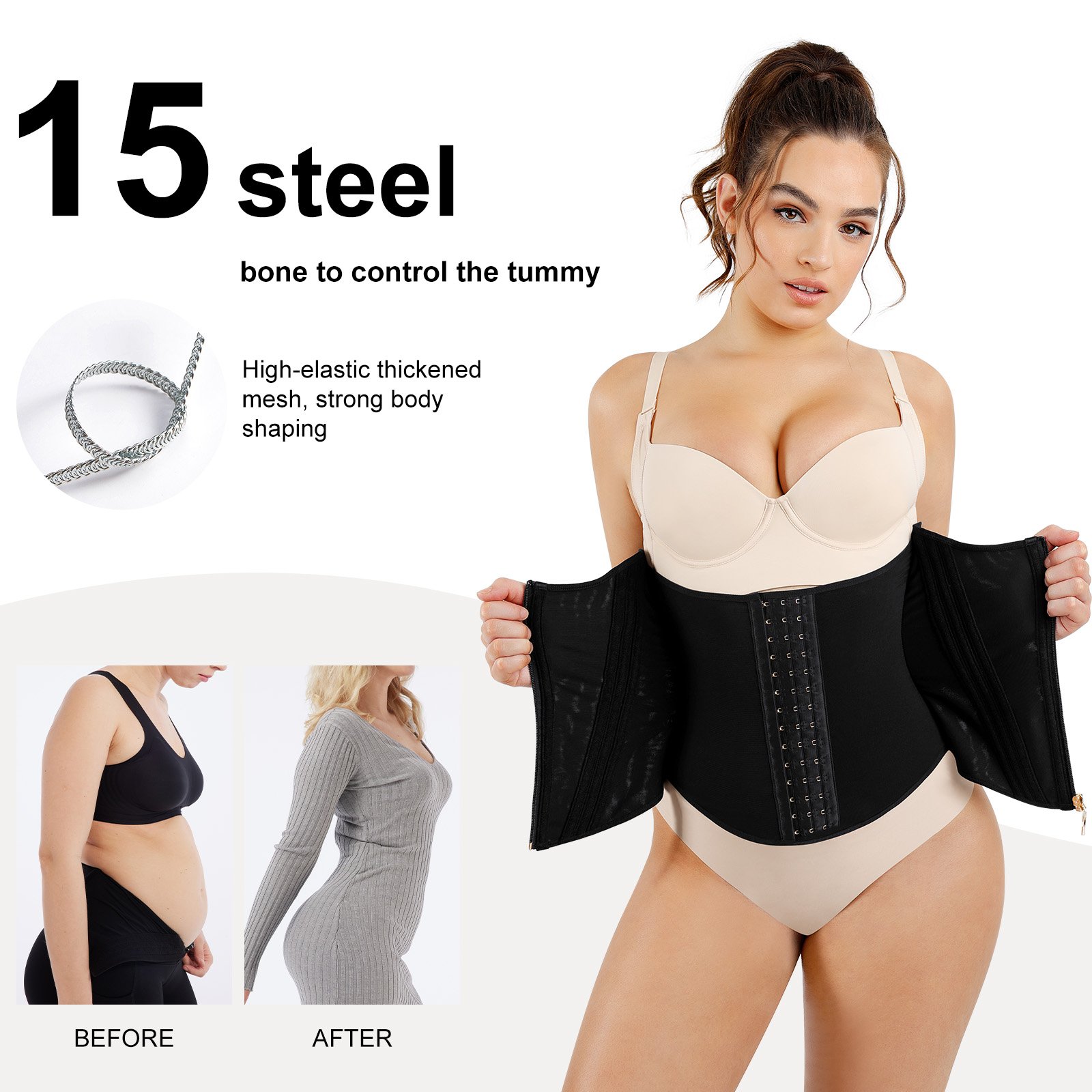Wholesale High Compression 15 Built-in Steel Bone Tummy Control Waist Trainer shaper for women