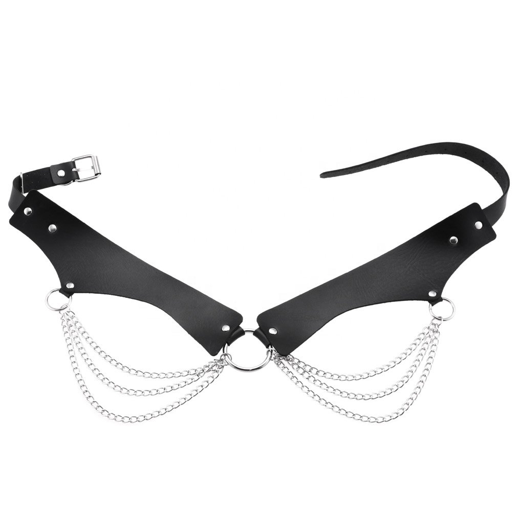 Rock Metal Chain Leather Skirt Belt O Ring Belt Personalized Punk Decorative Pants Belt