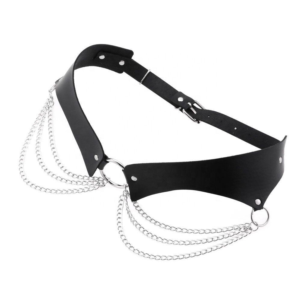 Rock Metal Chain Leather Skirt Belt O Ring Belt Personalized Punk Decorative Pants Belt