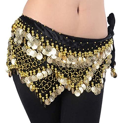 Belly Dance Hip Scarf Waist Chain Dance Hip Scarf Belt with Dangling Coins for Belly Dancer 12 Colors Adult for Women