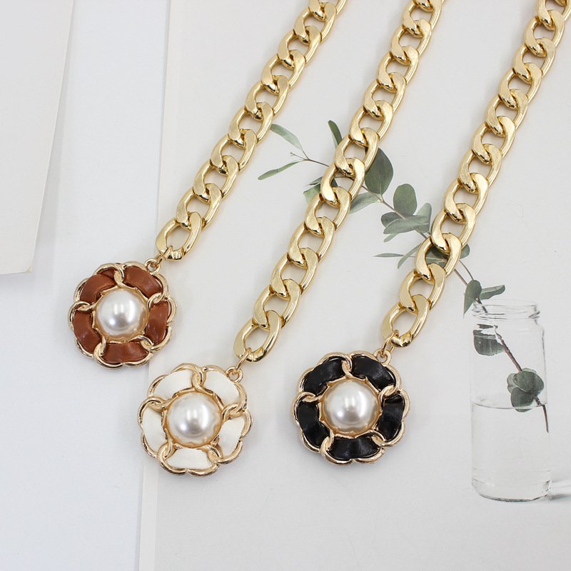 New Hot Sale Plus Size For Big Waist Fat Women Suede Metal Chain Woman Dress Decorate Flower Simple Waist Belts