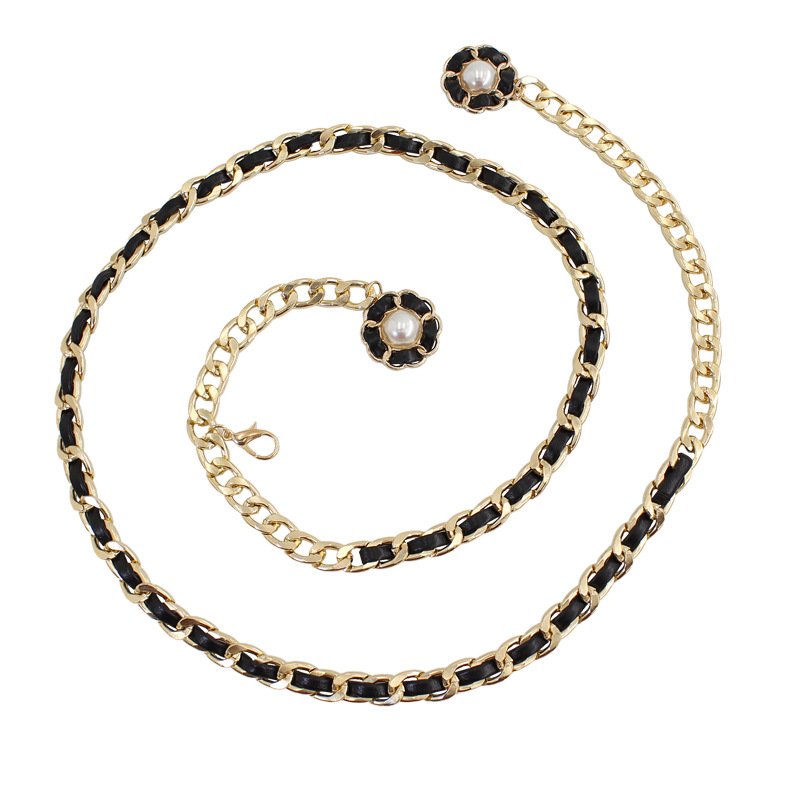 New Hot Sale Plus Size For Big Waist Fat Women Suede Metal Chain Woman Dress Decorate Flower Simple Waist Belts