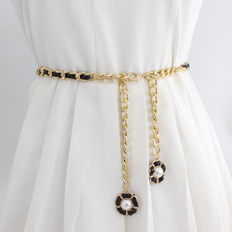 New Hot Sale Plus Size For Big Waist Fat Women Suede Metal Chain Woman Dress Decorate Flower Simple Waist Belts