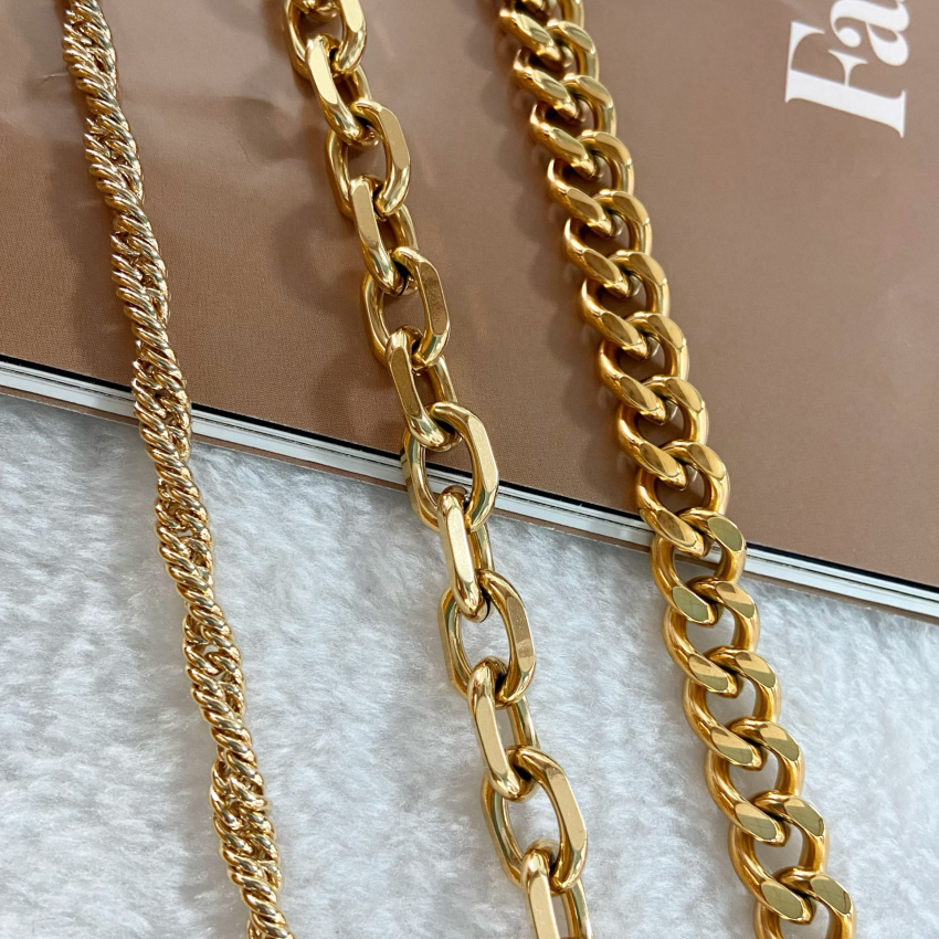 Vintage Men Women Jewelry Cuban Link Curb Chain Necklaces 18K Gold Plated Stainless Steel Multi Chains Necklaces