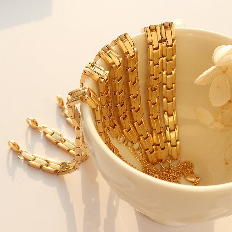 Ins Trendy Waterproof Bracelet Hip Hop Jewelry 18k Gold Plated Stainless Steel Belt Bracelet For Women