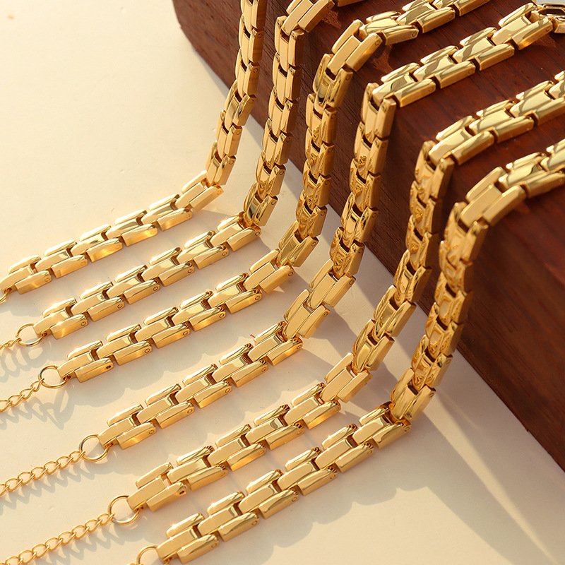 Ins Trendy Waterproof Bracelet Hip Hop Jewelry 18k Gold Plated Stainless Steel Belt Bracelet For Women