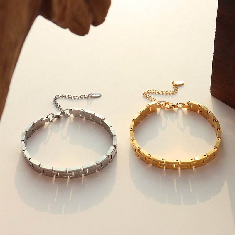 Ins Trendy Waterproof Bracelet Hip Hop Jewelry 18k Gold Plated Stainless Steel Belt Bracelet For Women