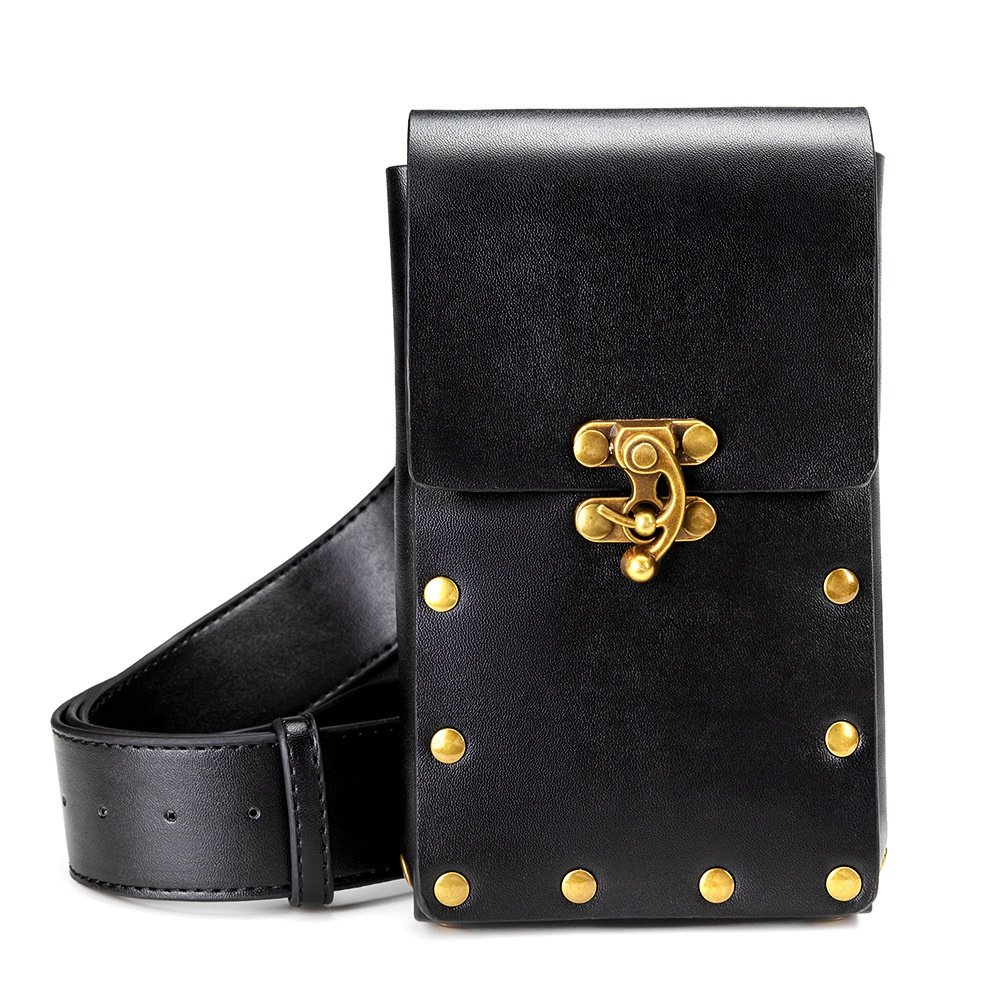 Rewin Medieval Renaissance Faire Black Purse Costume Accessories Womens Fanny Pack Cellphone Holder Steampunk Fashion Waist Bag