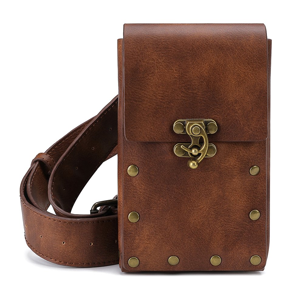 Rewin Medieval Renaissance Faire Black Purse Costume Accessories Womens Fanny Pack Cellphone Holder Steampunk Fashion Waist Bag