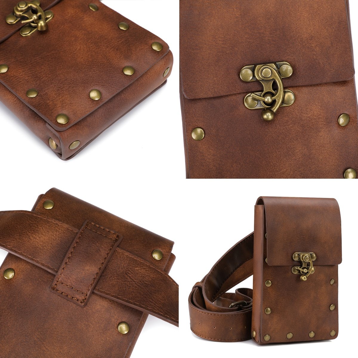 Rewin Medieval Renaissance Faire Black Purse Costume Accessories Womens Fanny Pack Cellphone Holder Steampunk Fashion Waist Bag