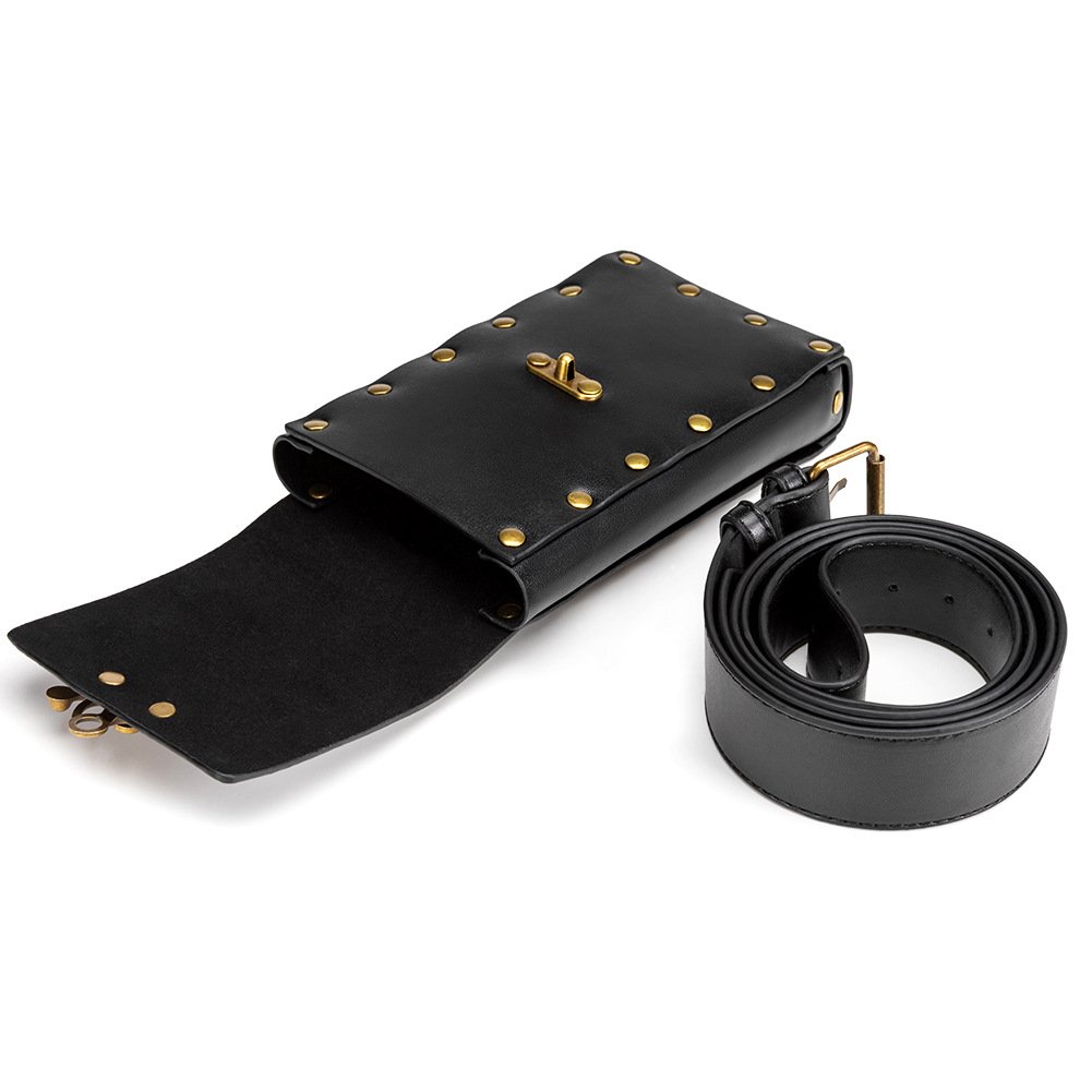 Rewin Medieval Renaissance Faire Black Purse Costume Accessories Womens Fanny Pack Cellphone Holder Steampunk Fashion Waist Bag