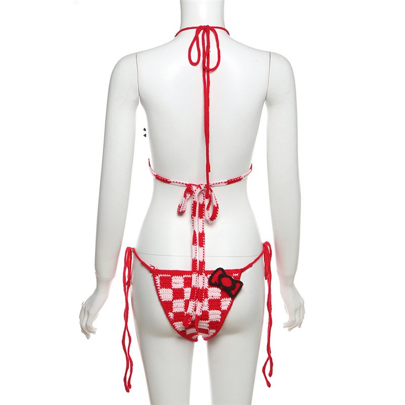 STOCK Pretty NO PAD Mini Bikini Set Ties Details Handmade Crochet Swimwear Women