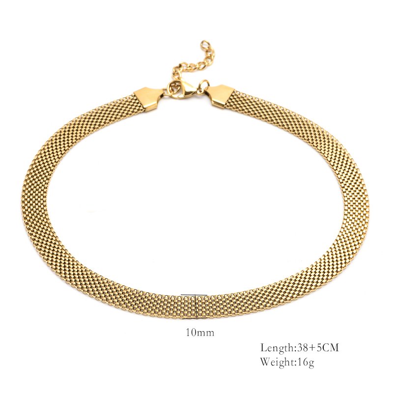 New Trendy Pop 18k Gold Plated Stainless Steel mesh Chain Jewelry Gold Mesh Choker Necklace