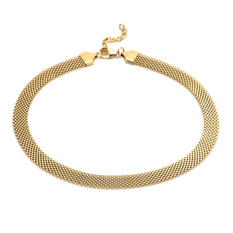 New Trendy Pop 18k Gold Plated Stainless Steel mesh Chain Jewelry Gold Mesh Choker Necklace