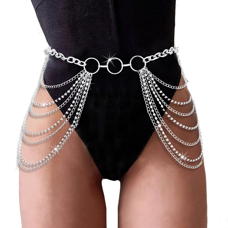 Multi-layer waist chain female rhinestone tassel belt sexy bikini stainless steel belly waist chain for women