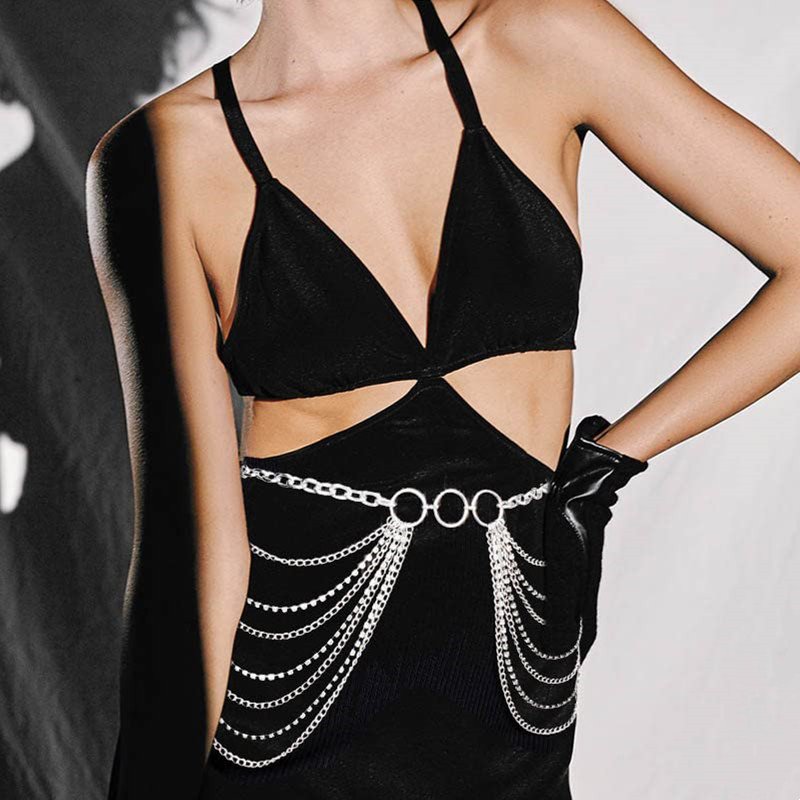 Multi-layer waist chain female rhinestone tassel belt sexy bikini stainless steel belly waist chain for women