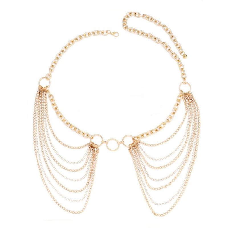 Multi-layer waist chain female rhinestone tassel belt sexy bikini stainless steel belly waist chain for women