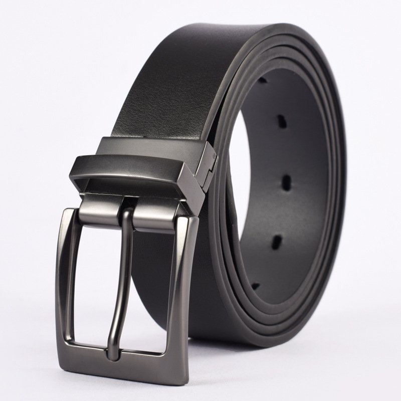 Men's Casual Fashion Business Belt Genuine Leather Cowhide Extended Simple Design with Rotating Pin Buckle belt