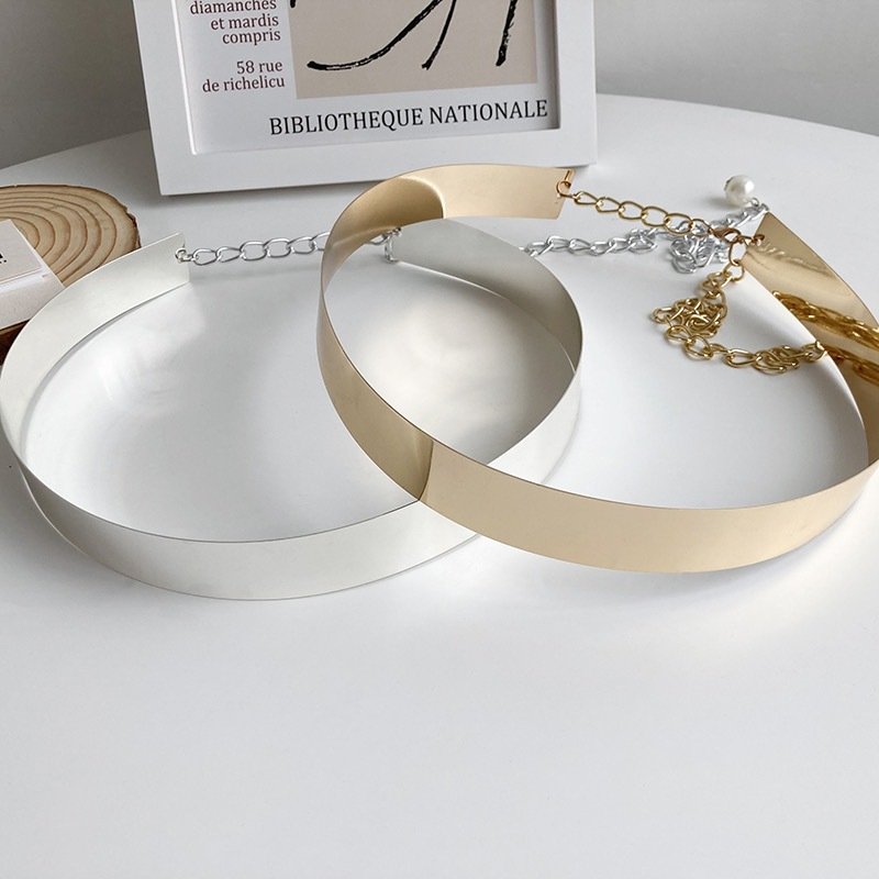Blingbling Women 2CM 3.5CM Gold Silver Full Metallic Mirror Plate Metal Chain Belt for Dress