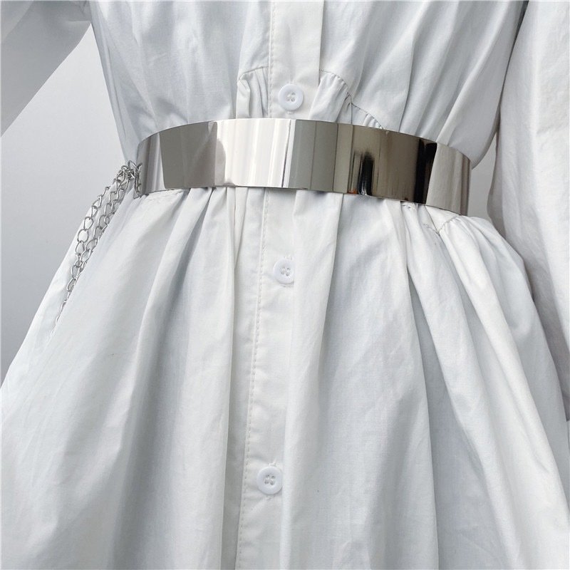 Blingbling Women 2CM 3.5CM Gold Silver Full Metallic Mirror Plate Metal Chain Belt for Dress