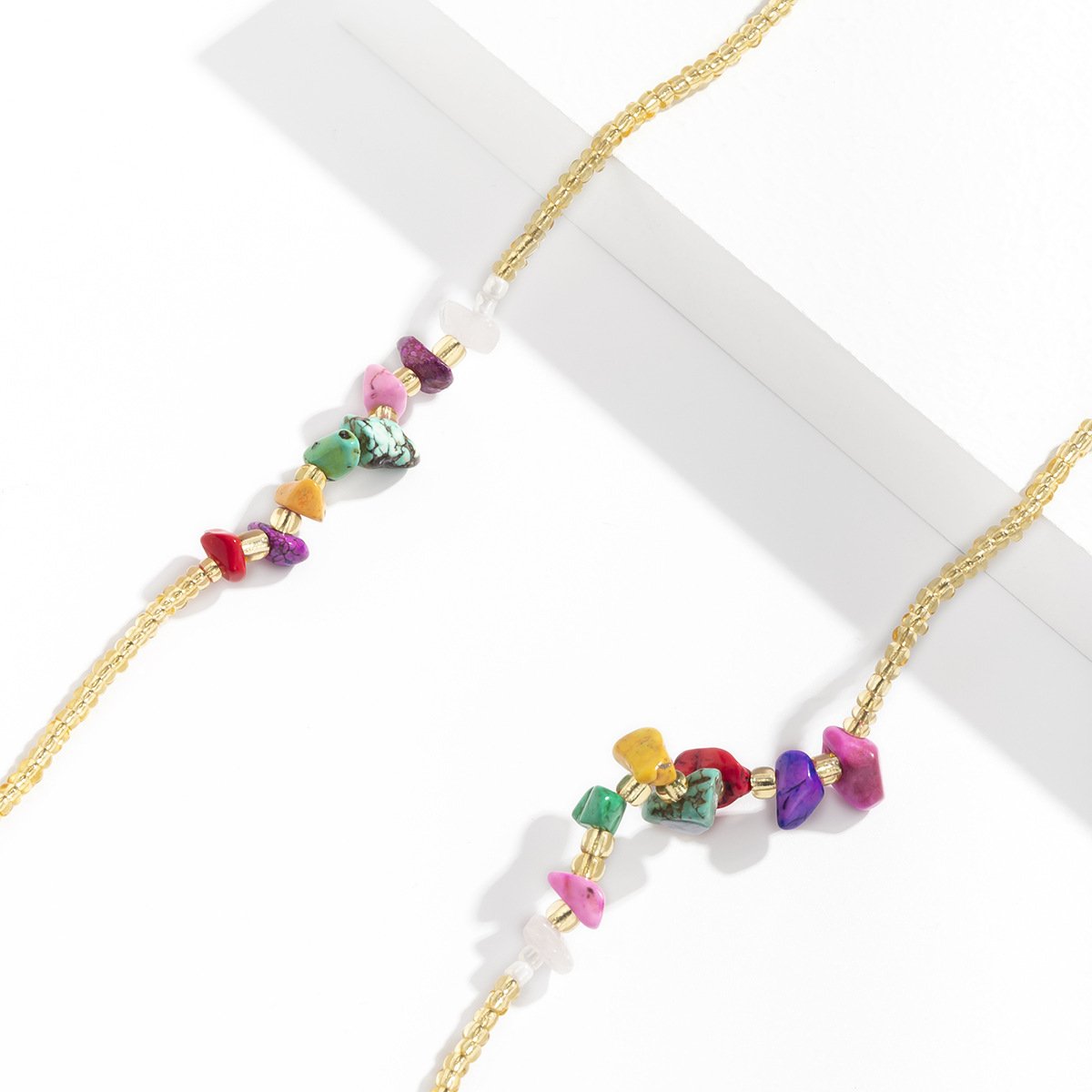 Bohemian colorful turquoise rhinestone rice beads alloy waist chain body chain belt for women