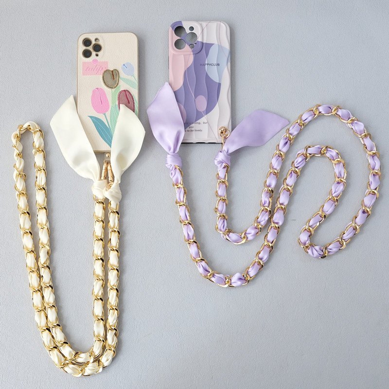 Wholesales Bag Metal Chain Strap with Solid Scarves Fashion Accessories Crossbody Phone Case Strap Belt Bag Shoulder Straps