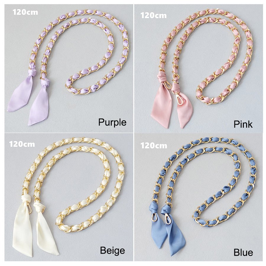 Wholesales Bag Metal Chain Strap with Solid Scarves Fashion Accessories Crossbody Phone Case Strap Belt Bag Shoulder Straps